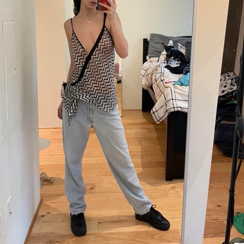 Asymmetrical Balenciaga Black and White Zigzag Tank Top - Picture 2 of 4